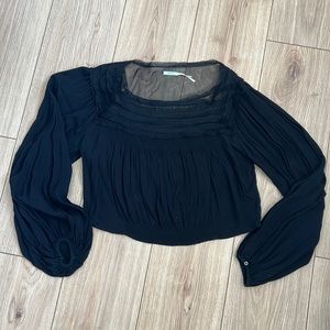 Kimchi Blue Urban Outfitters Flowy Black Cropped Blouse